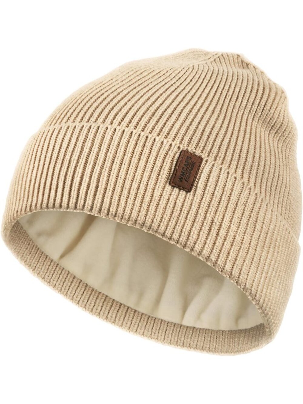 Unisex Beige Winter Beanie For Soft Fleece Lined Knit Ski Hat Warm Cap